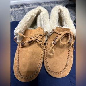 Tan suede moccasins